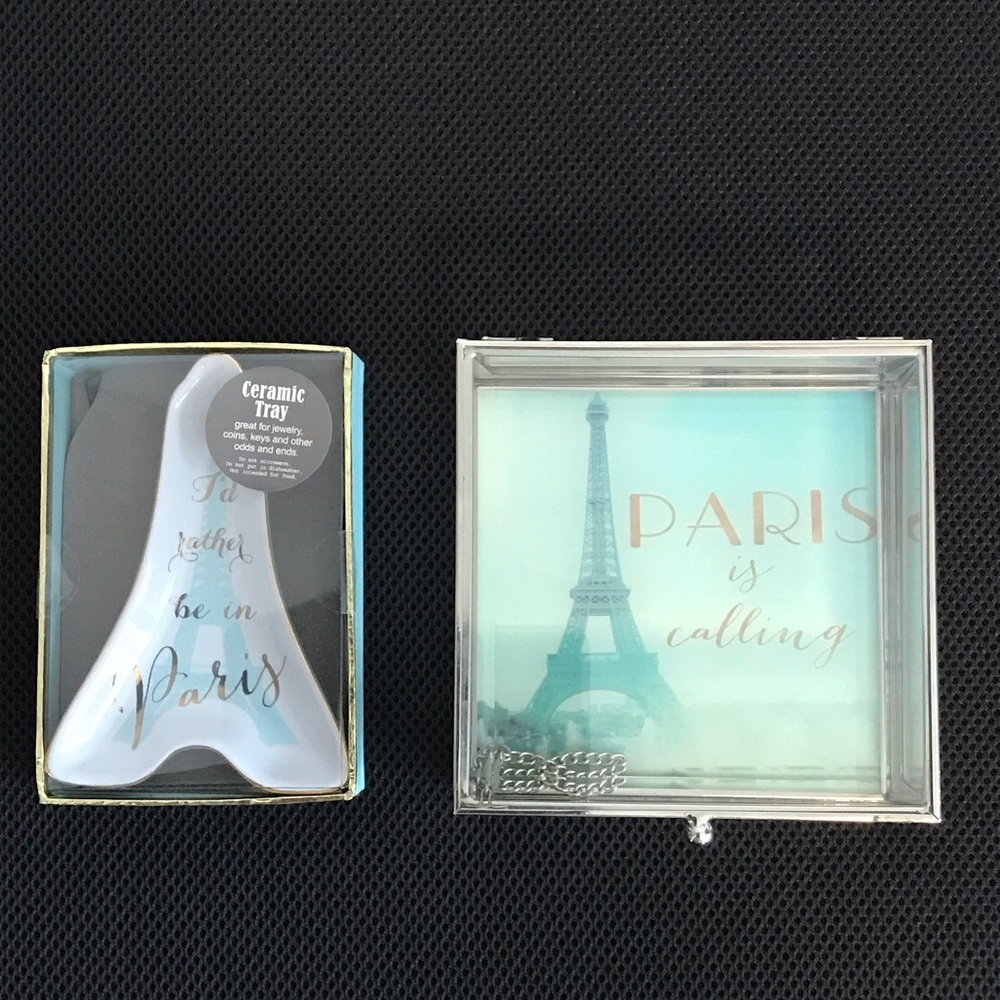 Paris Themed Ceramic Tray and Glass Box Set